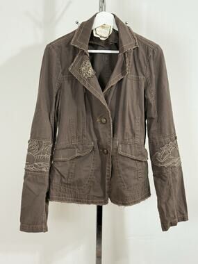 DB Sport Jacket Womens XL Brown Embroidered Distressed Y2K Boho Fairy Grunge